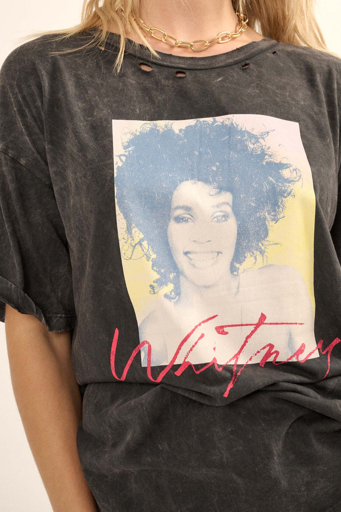 Whitney Houston Portrait Distressed Graphic Tee - ShopPromesa