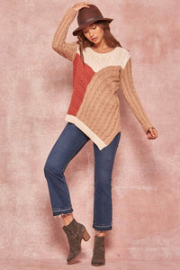 Mixed Signals Patchwork Cable Knit Sweater - ShopPromesa