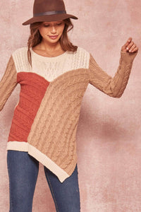 Mixed Signals Patchwork Cable Knit Sweater - ShopPromesa