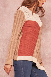 Mixed Signals Patchwork Cable Knit Sweater - ShopPromesa