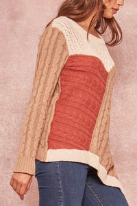 Mixed Signals Patchwork Cable Knit Sweater - ShopPromesa