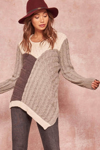 Mixed Signals Patchwork Cable Knit Sweater - ShopPromesa