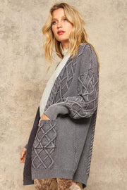 Dublin Rose Open-Front Cable Knit Cardigan with Pockets - ShopPromesa