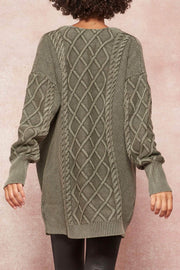 Dublin Rose Open-Front Cable Knit Cardigan with Pockets - ShopPromesa