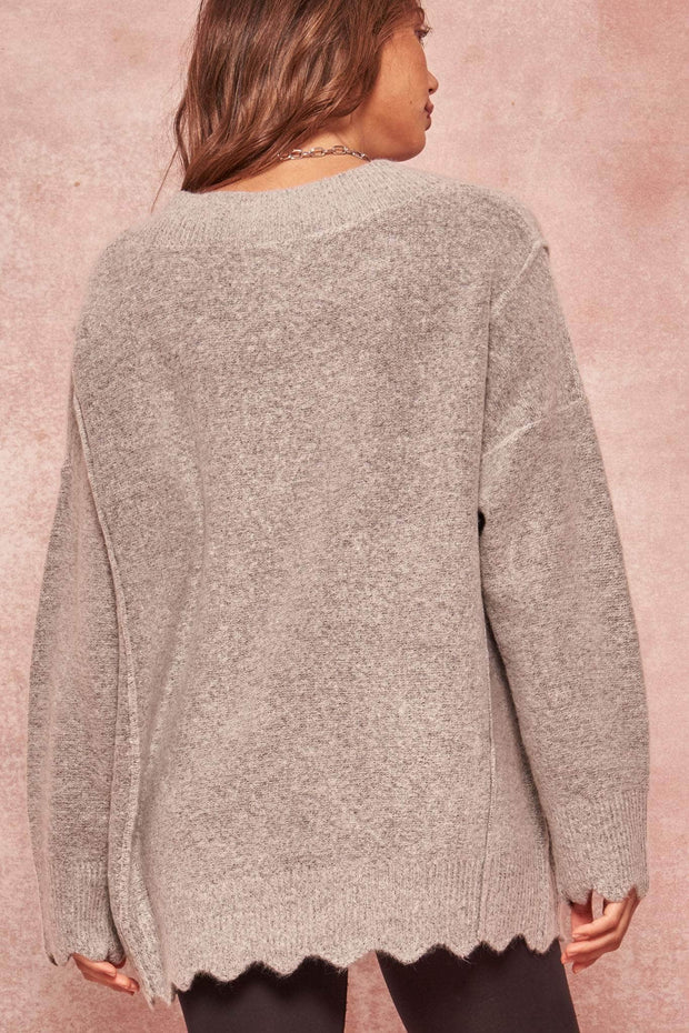 Sine Language Oversized Scalloped Sweater - ShopPromesa