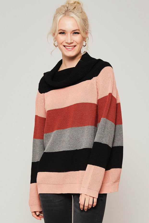 One Fine Day Striped Cowl Neck Sweater - ShopPromesa