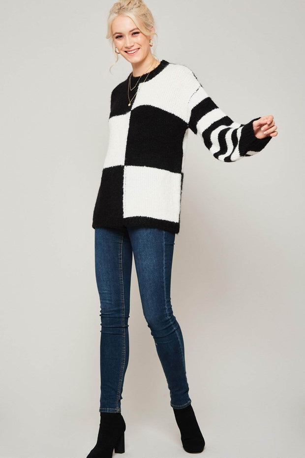 Checkmate Striped Sleeve Colorblock Sweater - ShopPromesa