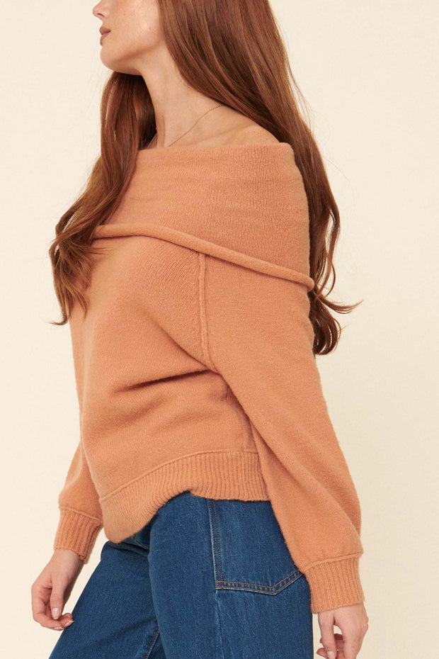 Enjoy the Moment Off-Shoulder Cowl Neck Sweater - ShopPromesa