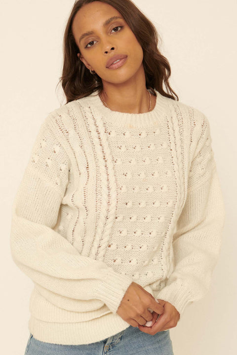 Mellow Mood Cable Knit Pom-Pom Sweater - ShopPromesa