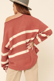 Tender Trap Oversized Striped Eyelet Sweater - ShopPromesa