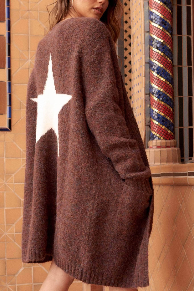 Star Power Fuzzy Knit Graphic Cardigan - ShopPromesa