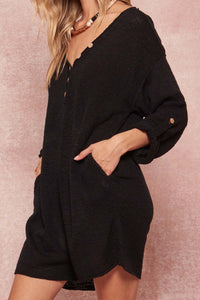 Just Breathe Roll-Up Henley Sweater Romper - ShopPromesa