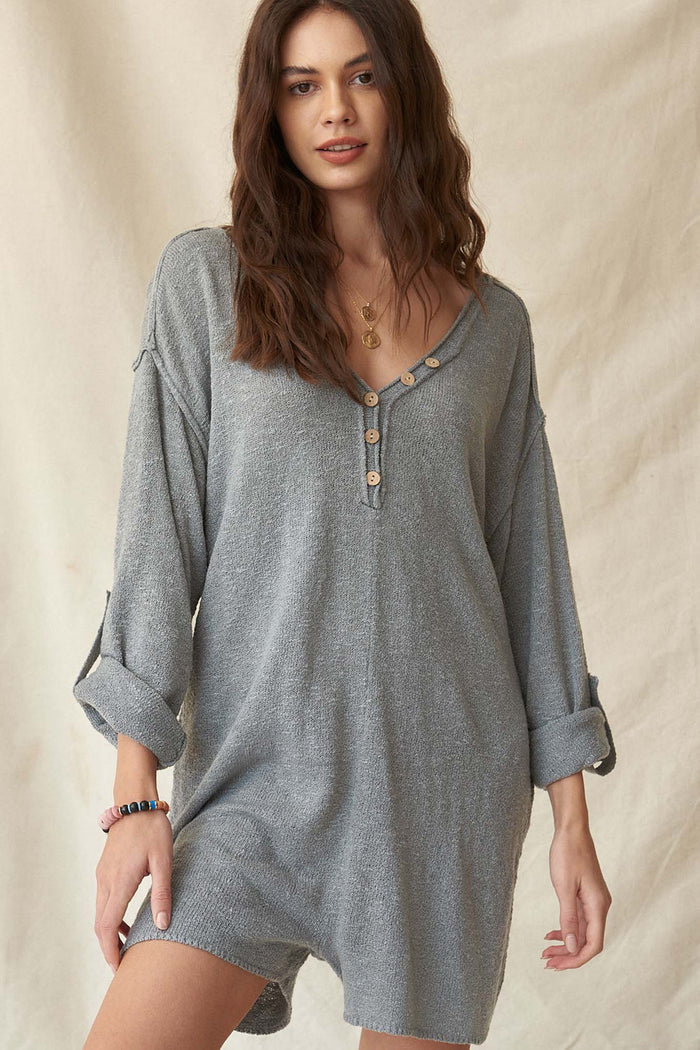 Just Breathe Roll-Up Henley Sweater Romper - ShopPromesa