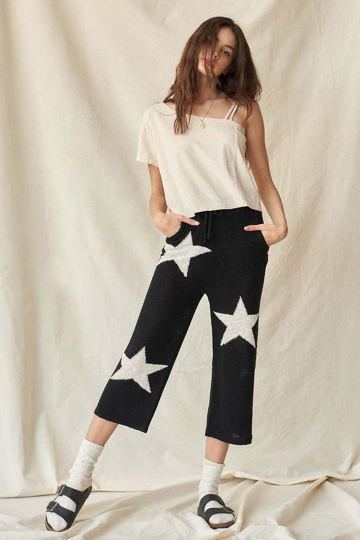 Cosmic Kid Star-Pattern Cropped Sweater Pants - ShopPromesa