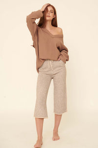 Cozy Town Exposed-Seam Cropped Sweater Pants - ShopPromesa