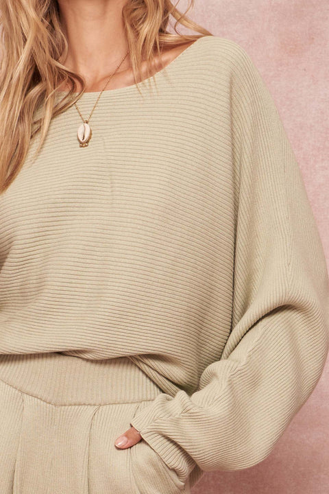 Take It Slow Ribbed Knit Dolman Sweater - ShopPromesa