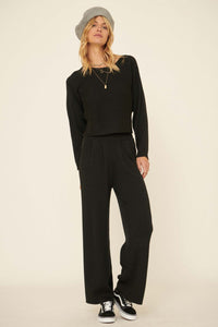 Simple Bliss Pleated Rib-Knit Pocket Sweater Pants - ShopPromesa