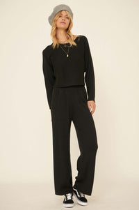 Simple Bliss Pleated Rib-Knit Pocket Sweater Pants - ShopPromesa