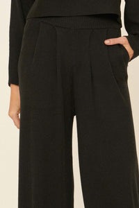 Simple Bliss Pleated Rib-Knit Pocket Sweater Pants - ShopPromesa