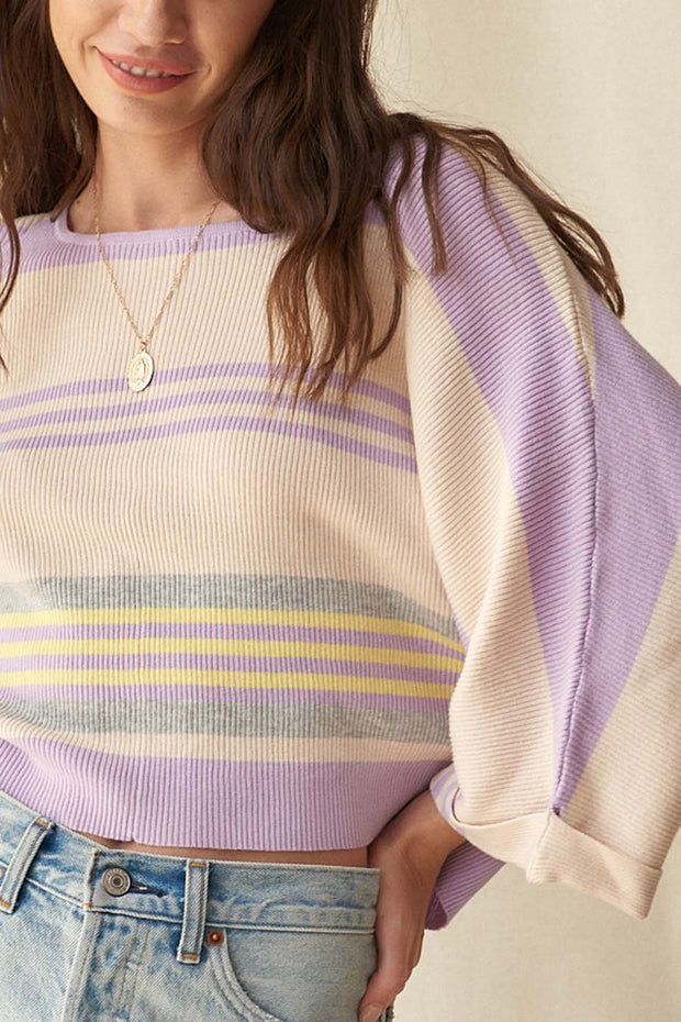 Borderline Striped Rib-Knit Cropped Sweater - ShopPromesa
