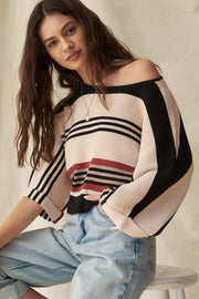 Borderline Striped Rib-Knit Cropped Sweater - ShopPromesa
