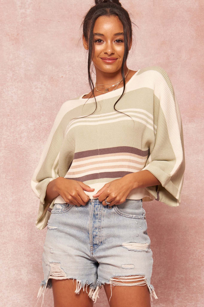 Borderline Striped Rib-Knit Cropped Sweater - ShopPromesa