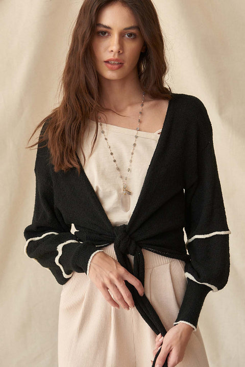 Heart Song Cropped Tie-Front Cardigan - ShopPromesa