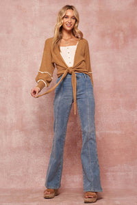 Heart Song Cropped Tie-Front Cardigan - ShopPromesa