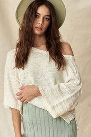 Loosen Up Textured Stripe Cropped Sweater - ShopPromesa