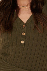 Simply Sweet Rib-Knit Short-Sleeve Henley Sweater
