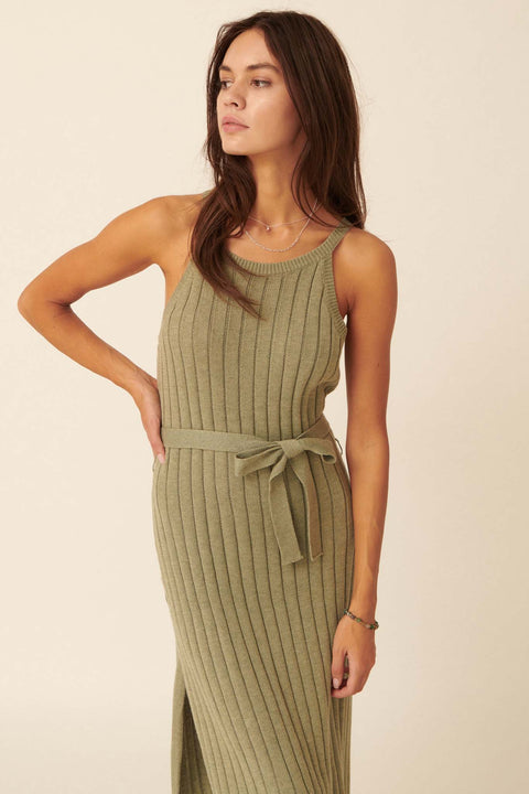 Body Language Belted Halter Sweater Dress - ShopPromesa