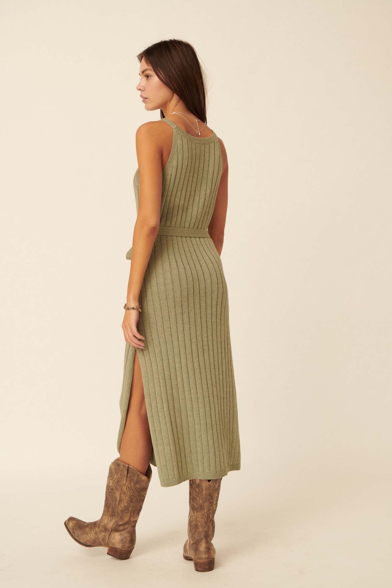 Body Language Belted Halter Sweater Dress - ShopPromesa