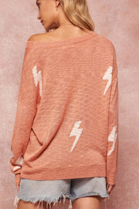 Strike Twice Thunderbolt-Pattern Graphic Sweater - ShopPromesa