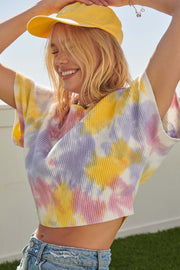 Color Splash Tie-Dye Rib-Knit Cropped Sweater - ShopPromesa