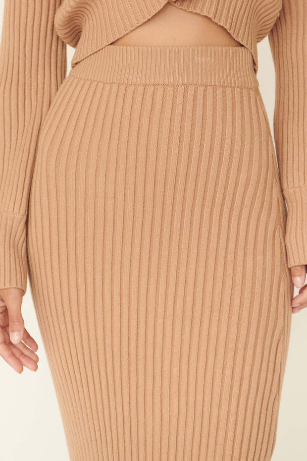 Get Smart Ribbed Knit Midi Sweater Skirt - ShopPromesa