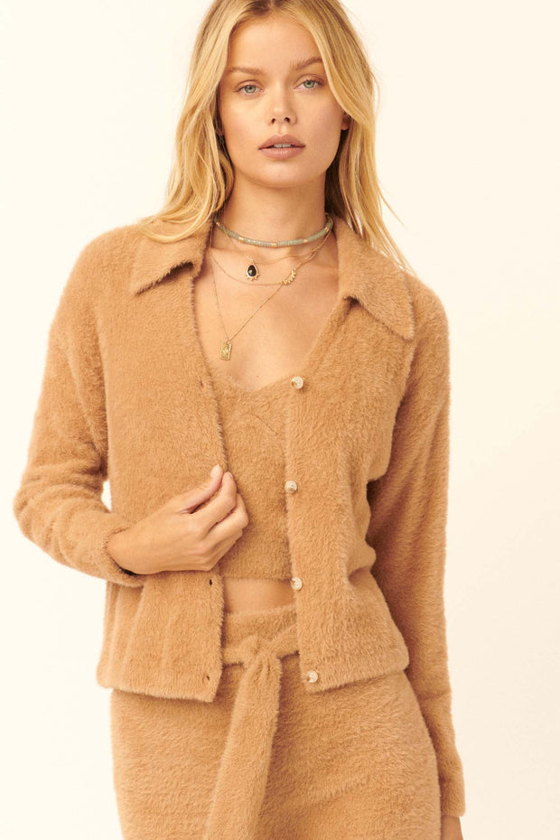 Living Luxe Fuzzy Knit Cropped Cardigan - ShopPromesa