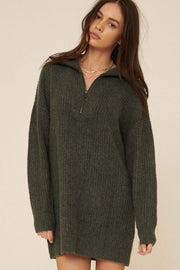 By the Fire Half-Zip Rib-Knit Sweater Dress - ShopPromesa