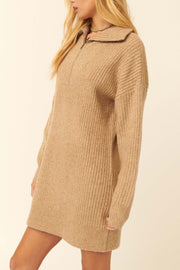 By the Fire Half-Zip Rib-Knit Sweater Dress - ShopPromesa