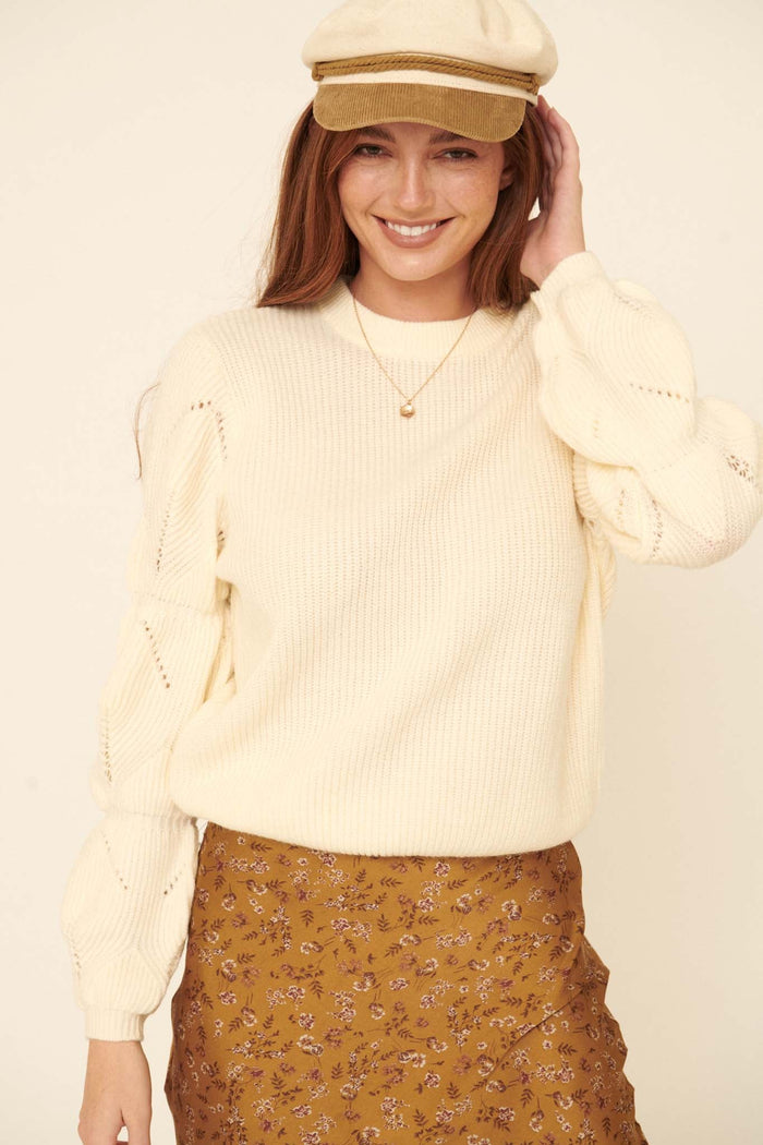 Miracles Happen Rib-Knit Cable-Sleeve Sweater - ShopPromesa