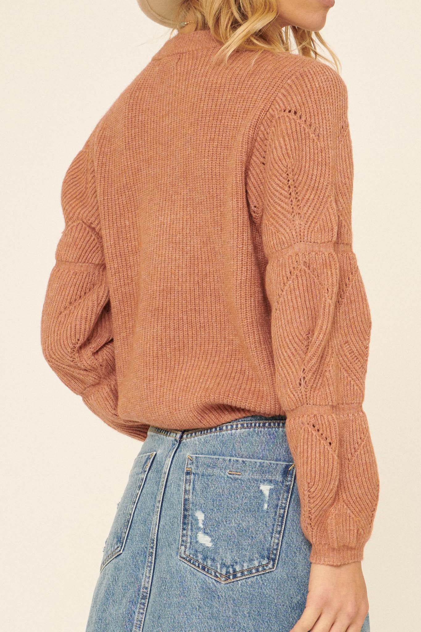 Miracles Happen Rib-Knit Cable-Sleeve Sweater - ShopPromesa