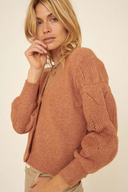 Tranquil Mood Buttoned Cable-Sleeve Cardigan - ShopPromesa