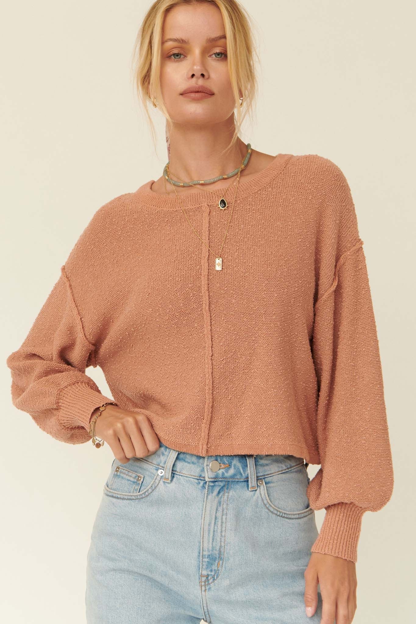 Good to Go Textured Exposed-Seam Sweater - ShopPromesa