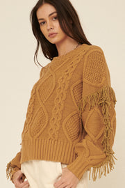 Winter Whisper Cable Knit Fringe Sweater - ShopPromesa
