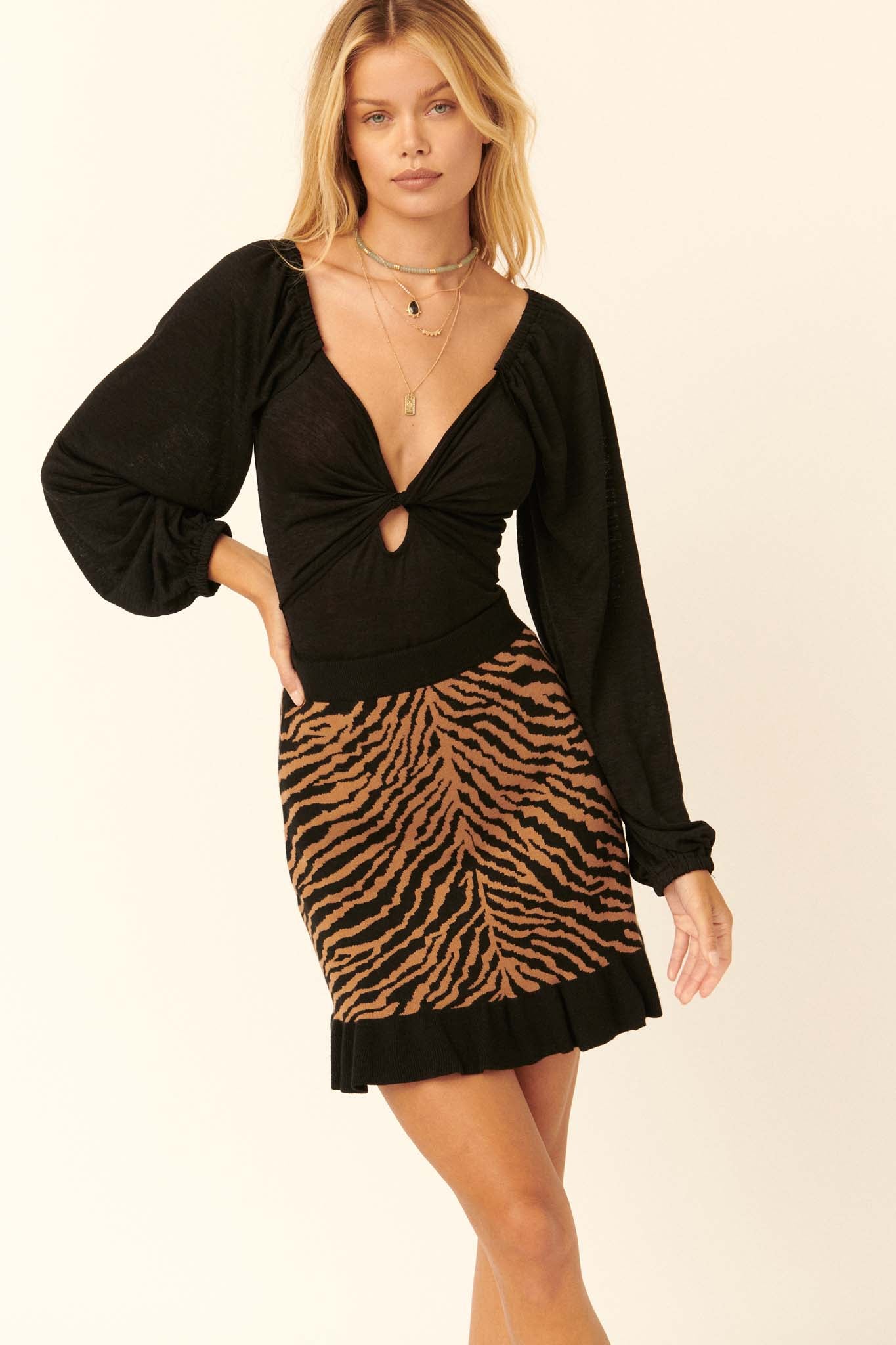 Safari Party Tiger Sweater Mini Skirt - ShopPromesa