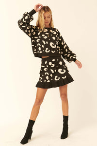 Running Wild Ruffled Animal-Print Sweater Skirt - ShopPromesa