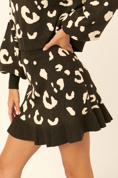 Running Wild Ruffled Animal-Print Sweater Skirt - ShopPromesa