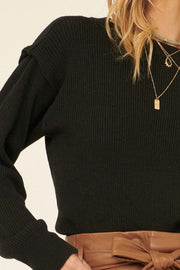 Winding Down Pleated Shoulder Rib-Knit Sweater - ShopPromesa