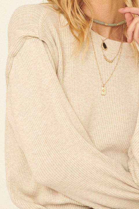 Winding Down Pleated Shoulder Rib-Knit Sweater - ShopPromesa
