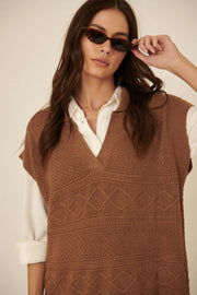Ivy League Oversize Cable Knit Sweater Vest - ShopPromesa