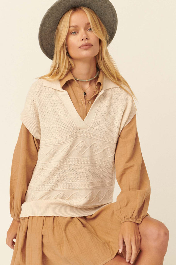Ivy League Oversize Cable Knit Sweater Vest - ShopPromesa